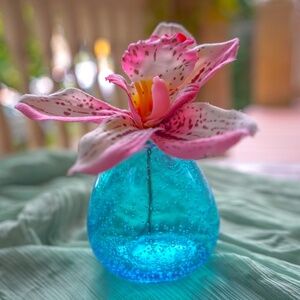 Blue Glass blown bubble mini vase art decor